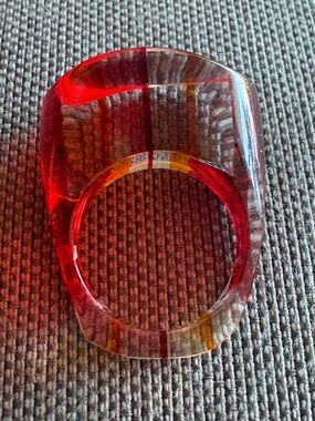 Vintage Lucite Statement Ring Red Amber Stripe Chunky Dome Size 9 Y2K Mod Retro